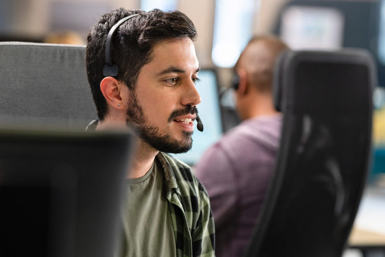 call center operator wearing headset